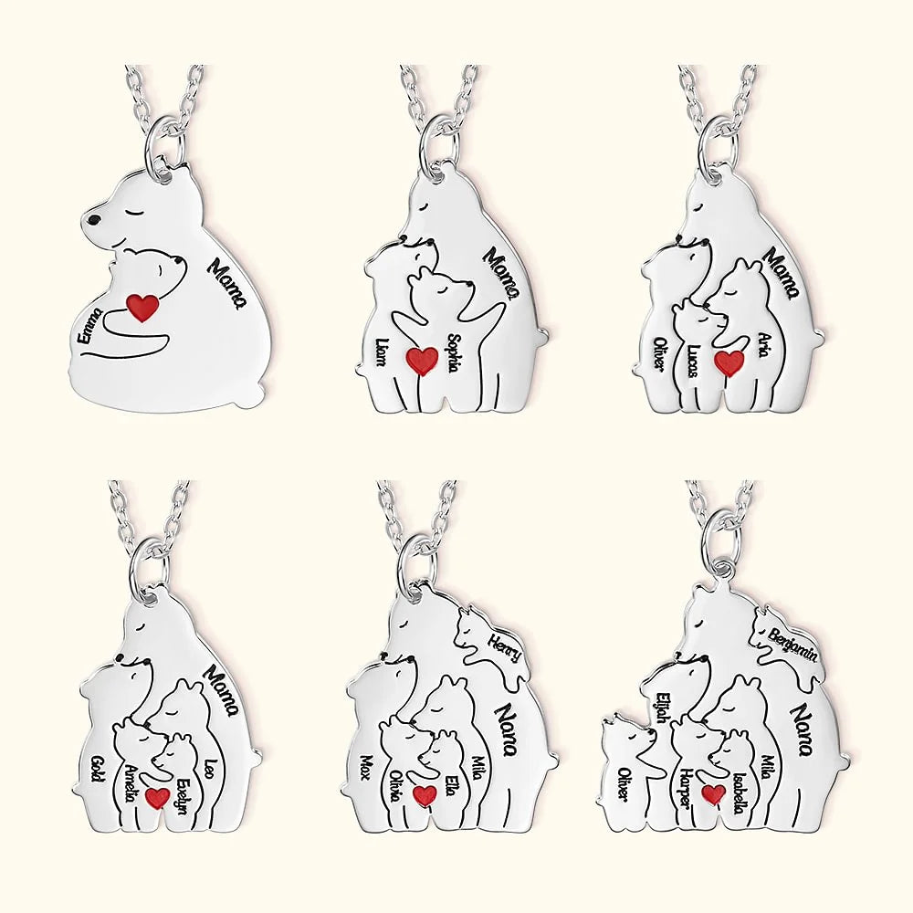 Büszke Anyamedve – Gravírozott nyaklánc (2-7 névvel)