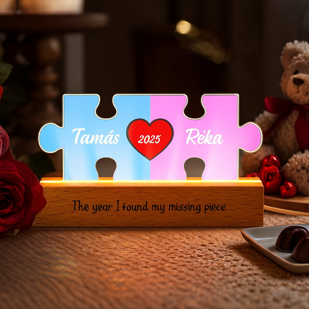Összeillünk – Puzzle alakú fényképes éjjeli lámpa