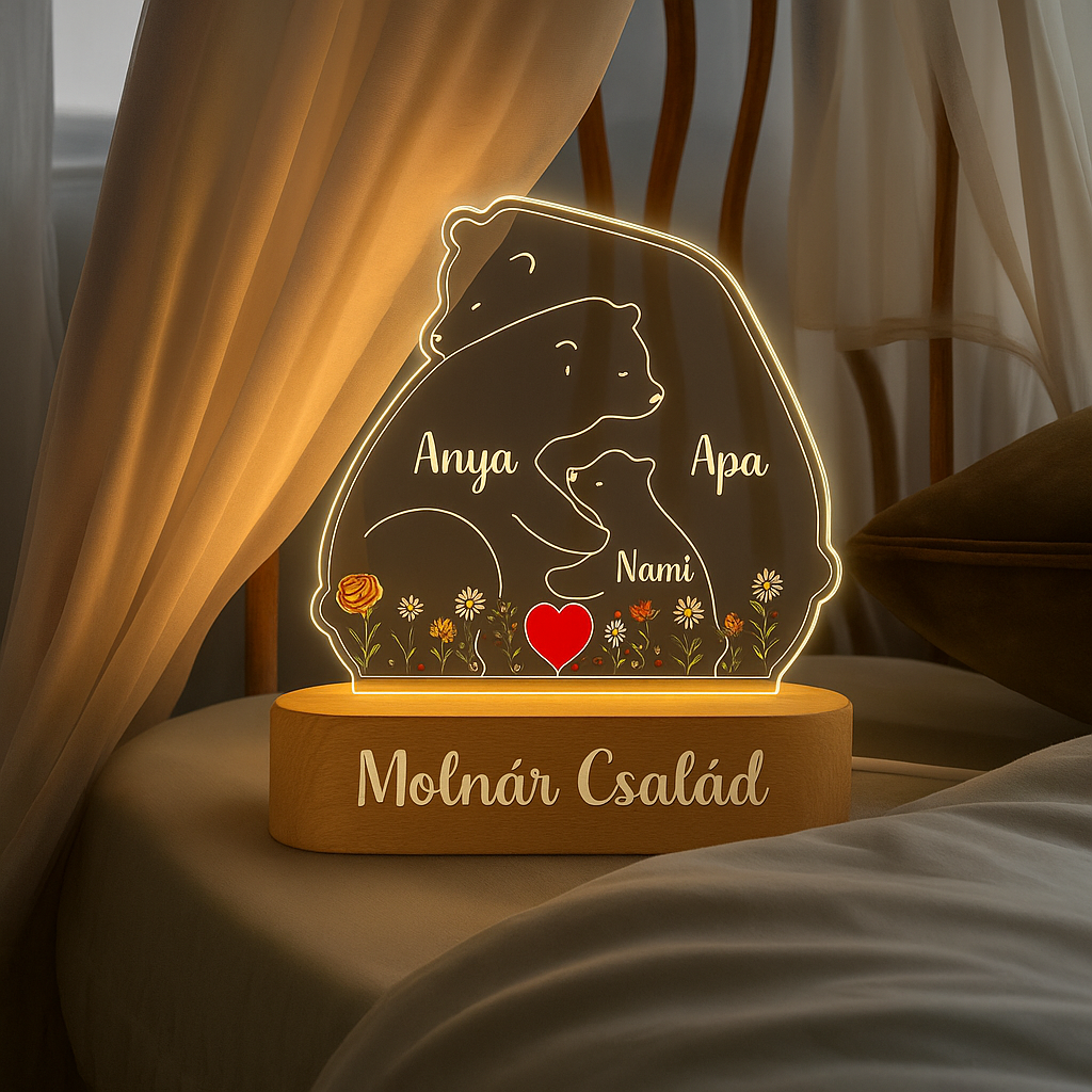 Családi Medvefény – Személyre Szabható LED Lámpa