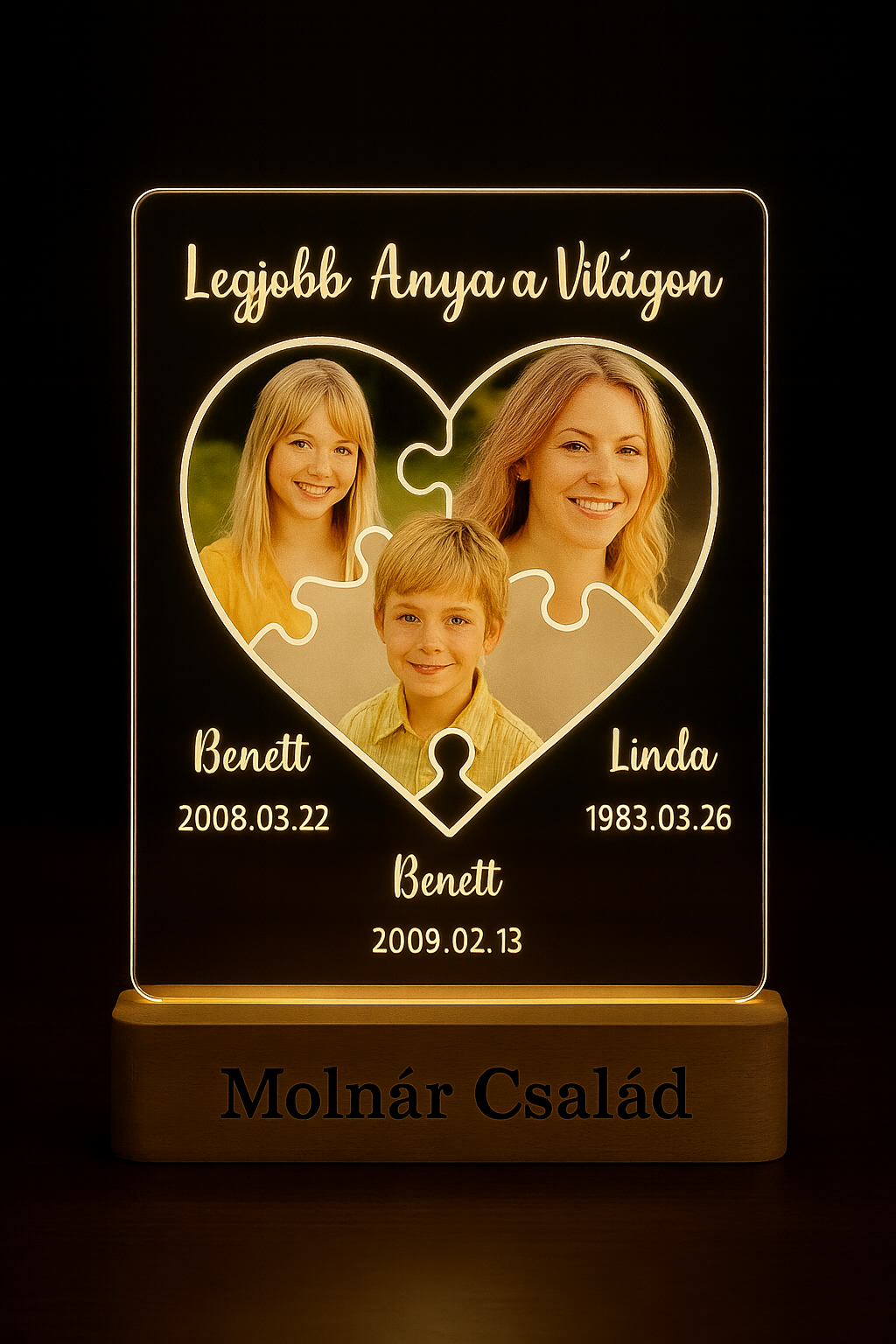 Családi Szív Fénykép Puzzle Lámpa