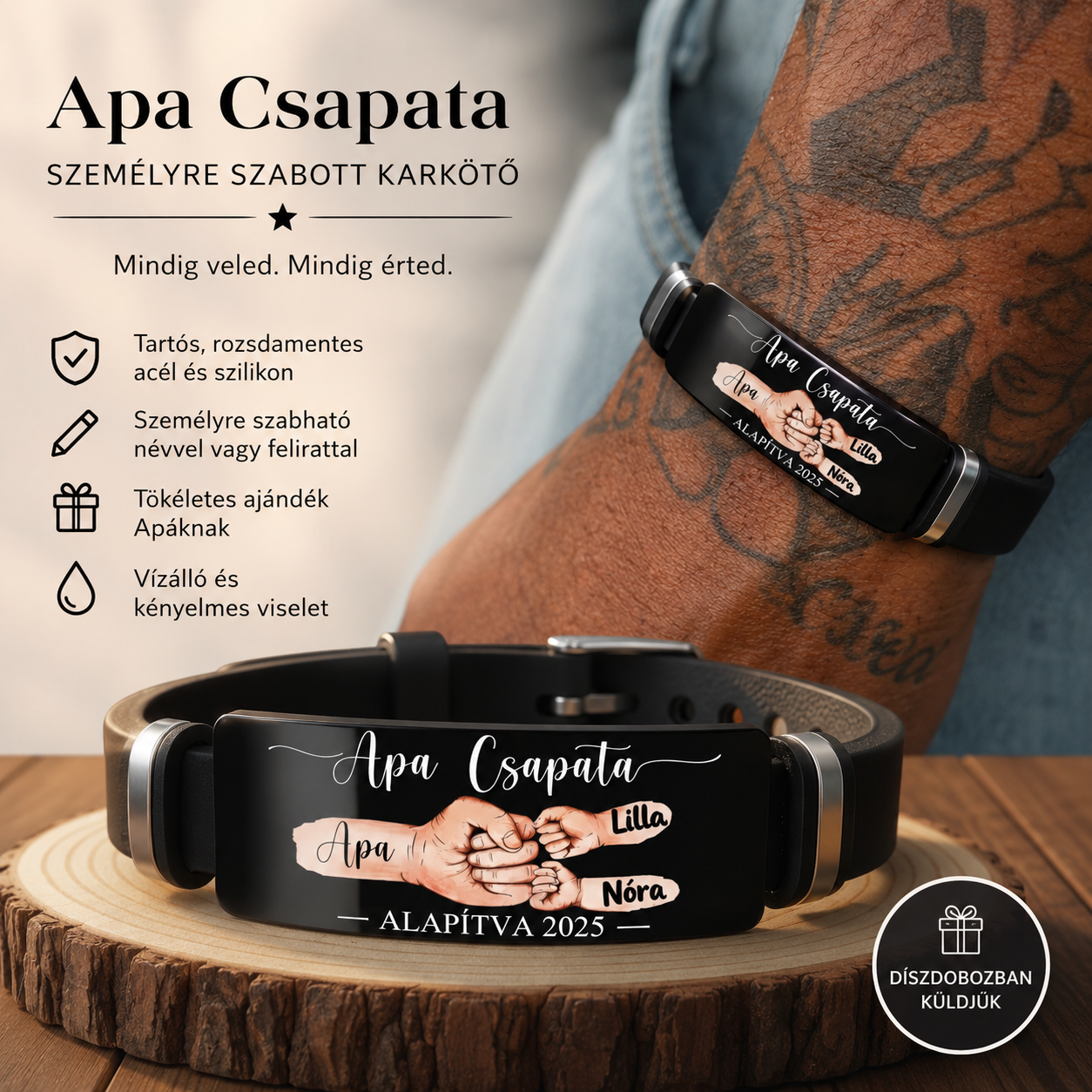 Apa Csapata Karkötő – Nevekkel Gravírozva