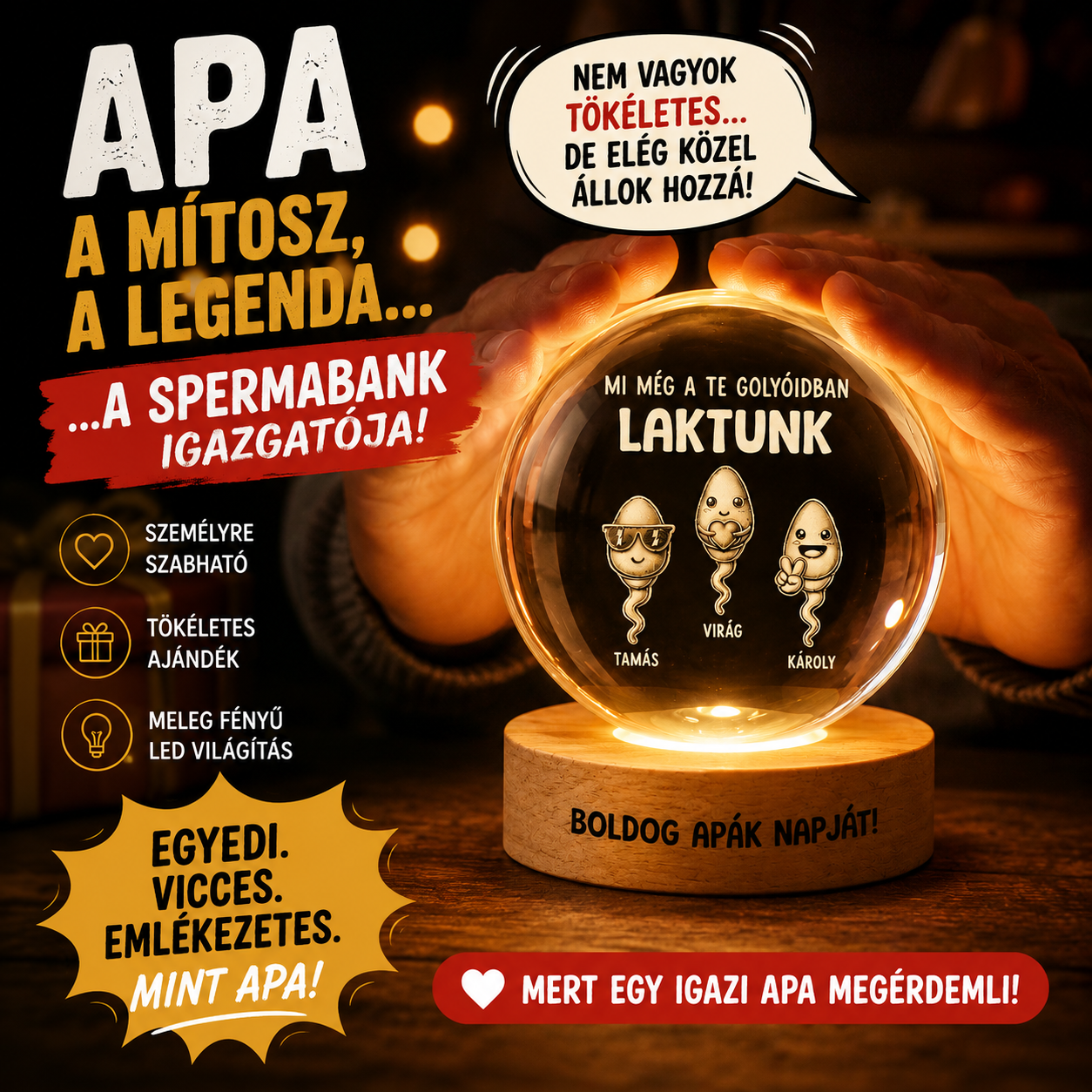 😂 Mi Egykor Apa Golyóiban Éltünk – Egyedi Kristálygömb
