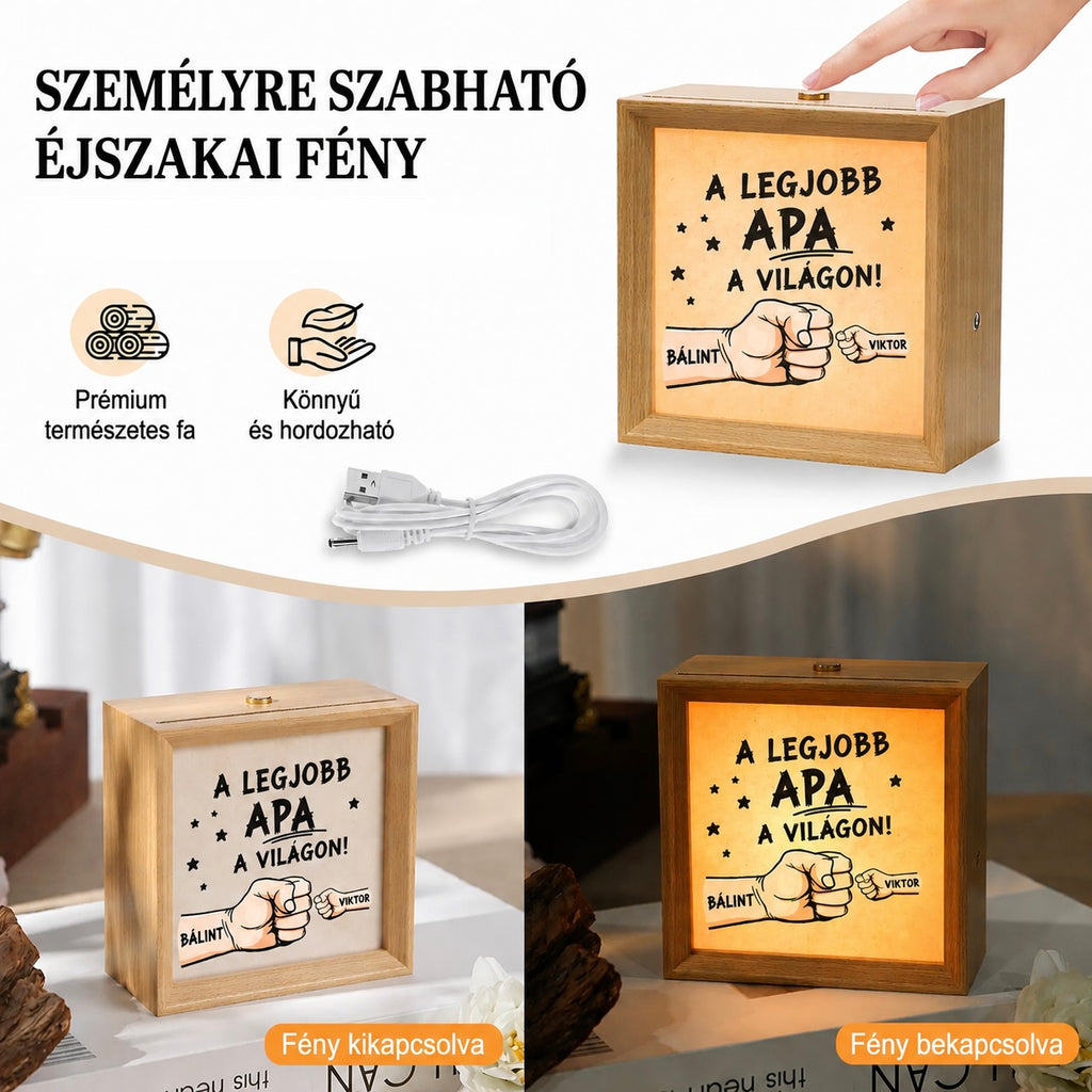 💡 Egyedi Ökölpacsi Fénydoboz Gyermekek Nevével