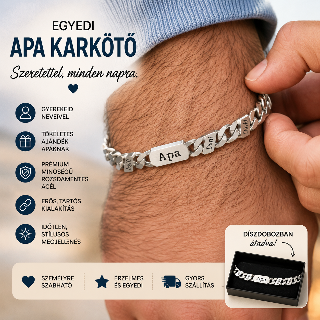 Családi Karkötő – Gravírozott Nevekkel