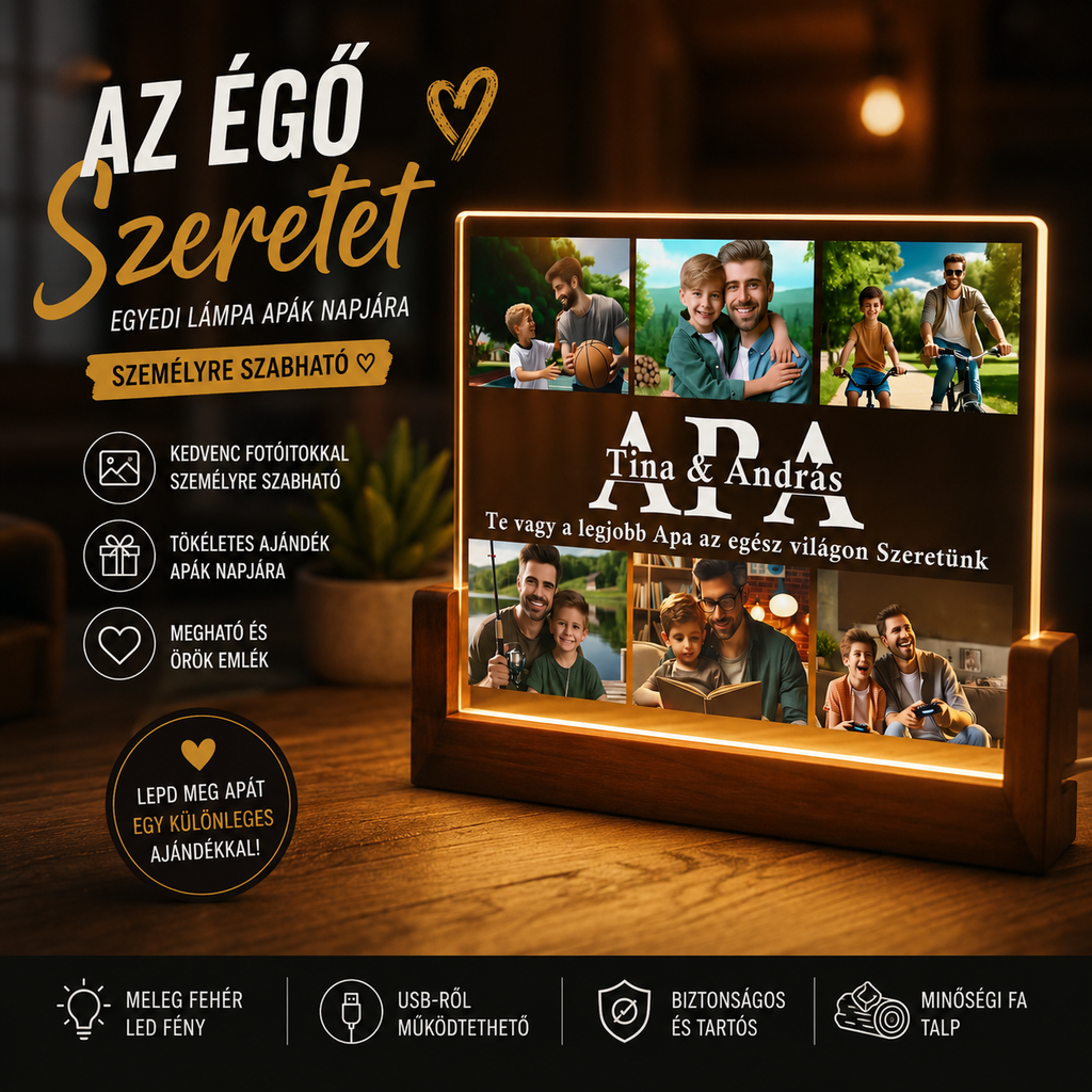 📸 Egyedi Apa Emléklámpa Saját Fotókkal