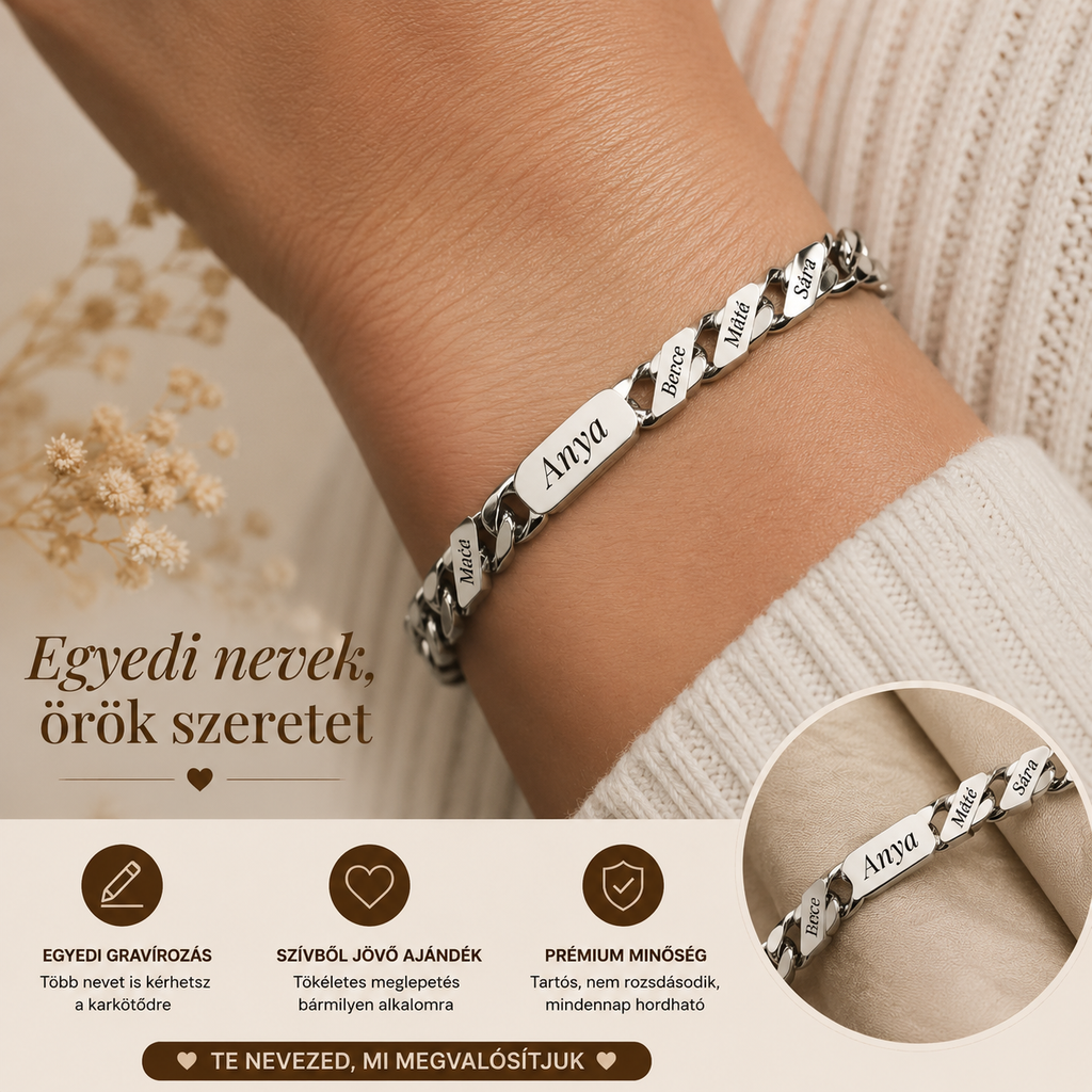 Családi Karkötő – Gravírozott Nevekkel