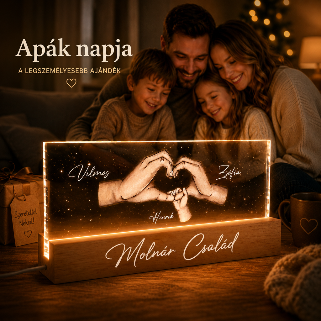 Anya-Apa Szíve – Egyedi LED Családi Lámpa