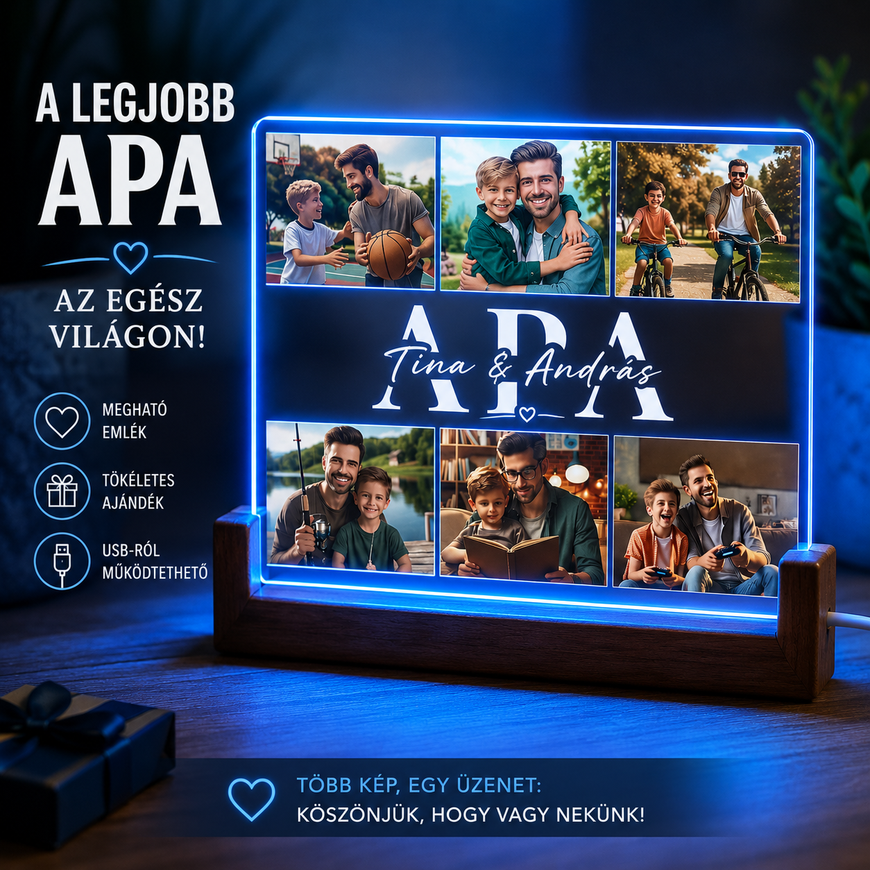 📸 Egyedi Apa Emléklámpa Saját Fotókkal