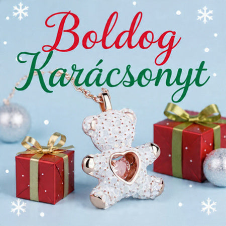 Karácsonyi Medve Nyaklánc Mozgó Szívkővel