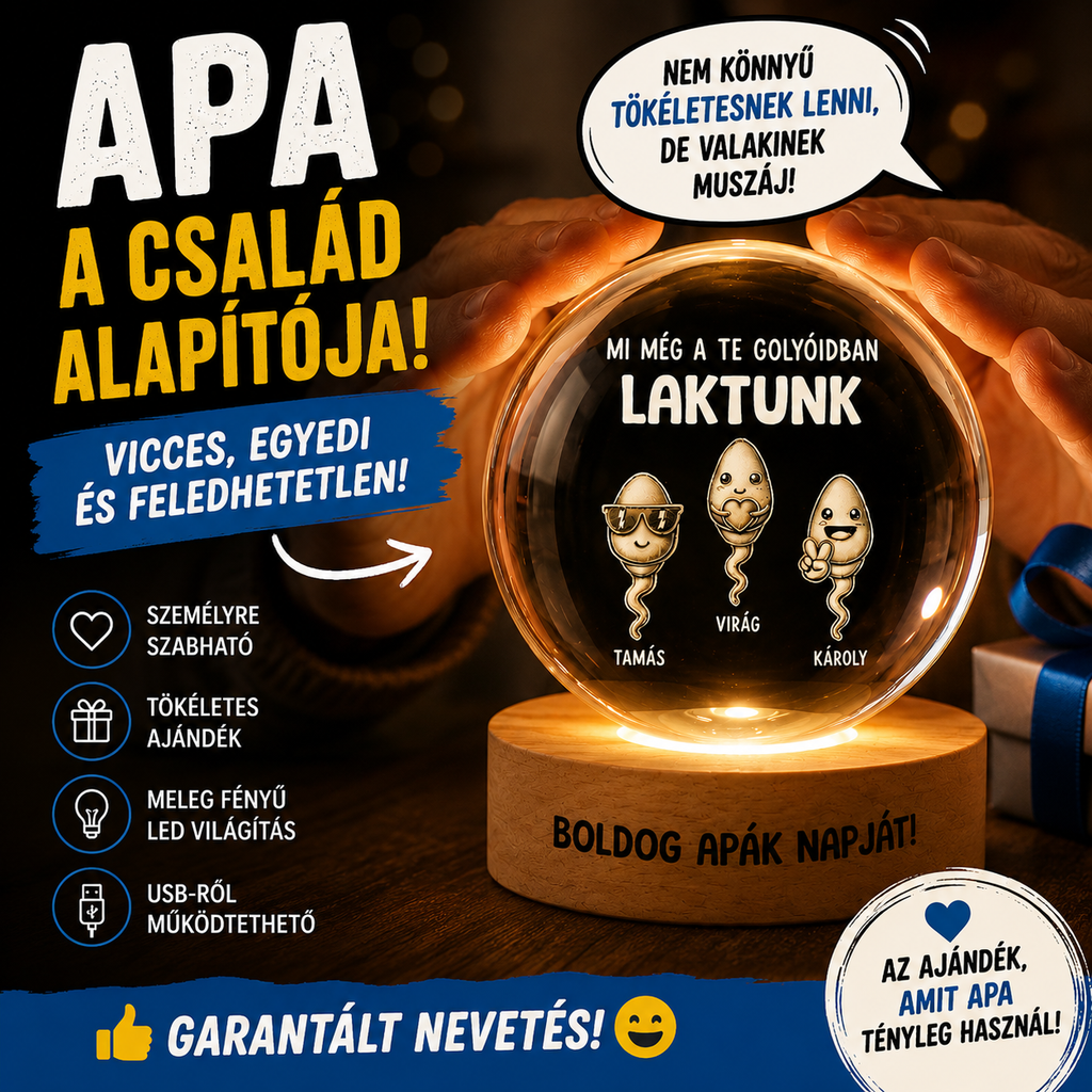 😂 Mi Egykor Apa Golyóiban Éltünk – Egyedi Kristálygömb