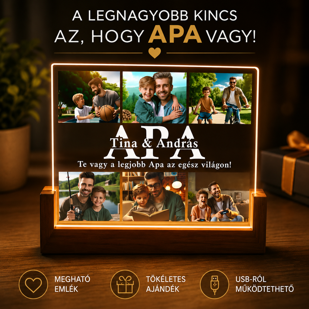 📸 Egyedi Apa Emléklámpa Saját Fotókkal