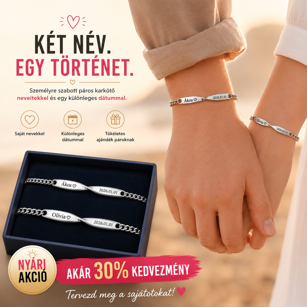 Örök Kötelék Névre Szóló Páros Karkötő